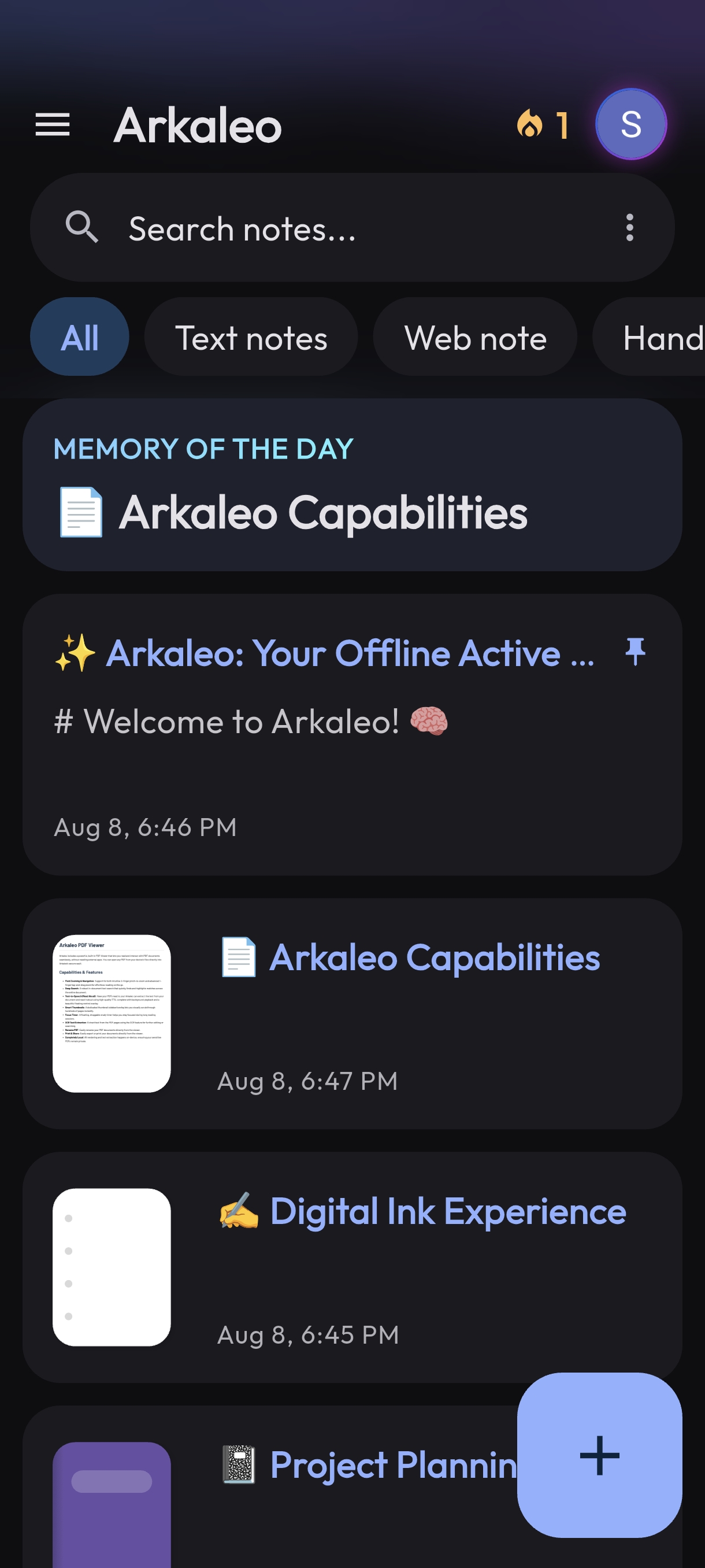 Arkaleo Main Home Screen